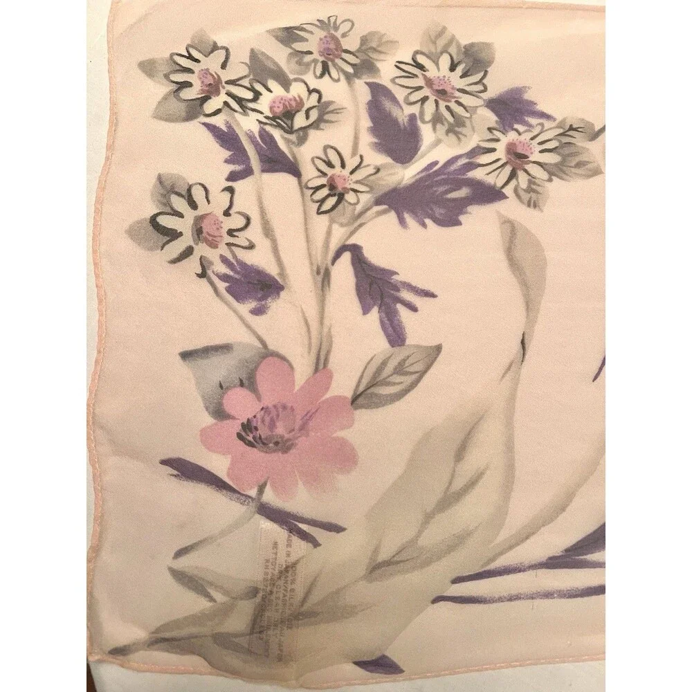 Jones New York Vintage 100% Silk Sheer Floral Scarf Peach Pink Mauve Japan 51.5”